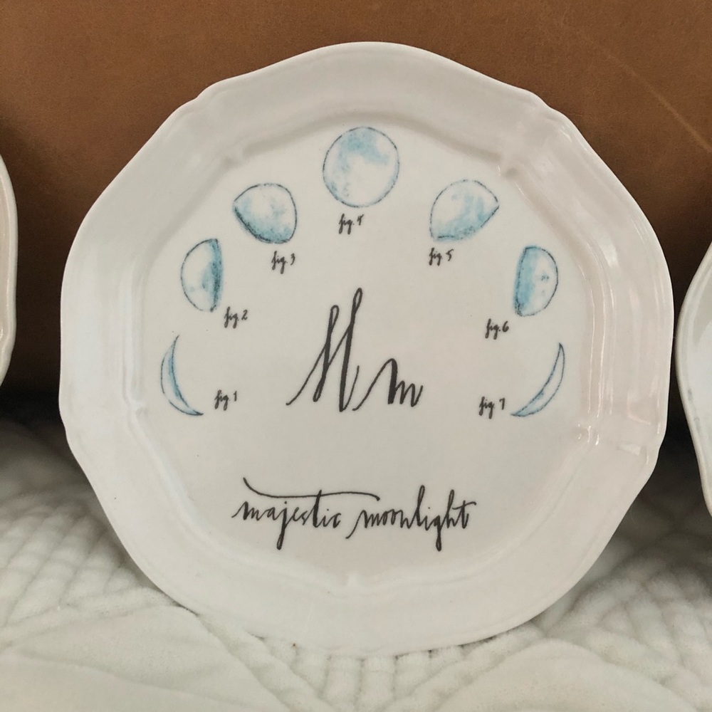 6 Anthropologie plates (a, e, j, m, p, r)